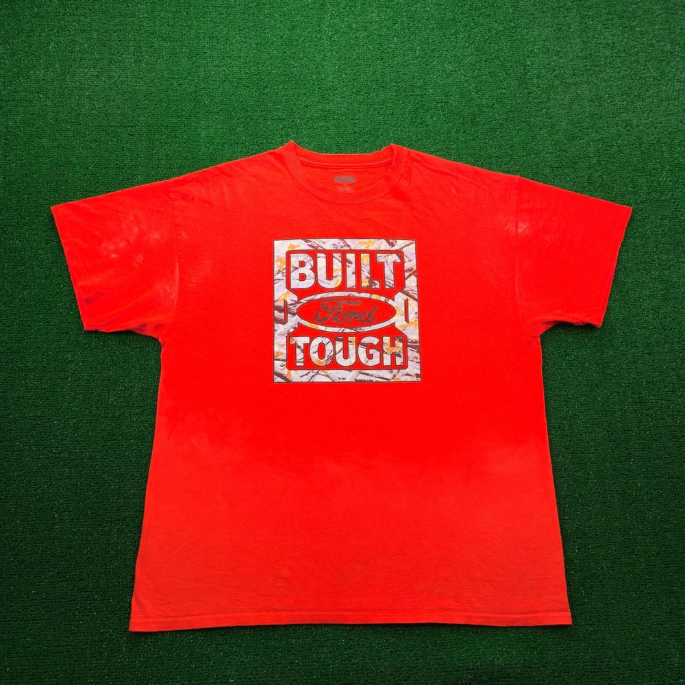 Ford Built Ford Tough Tshirt Mens XL Safety Orange Camo Logo Graphic Tee Cotton